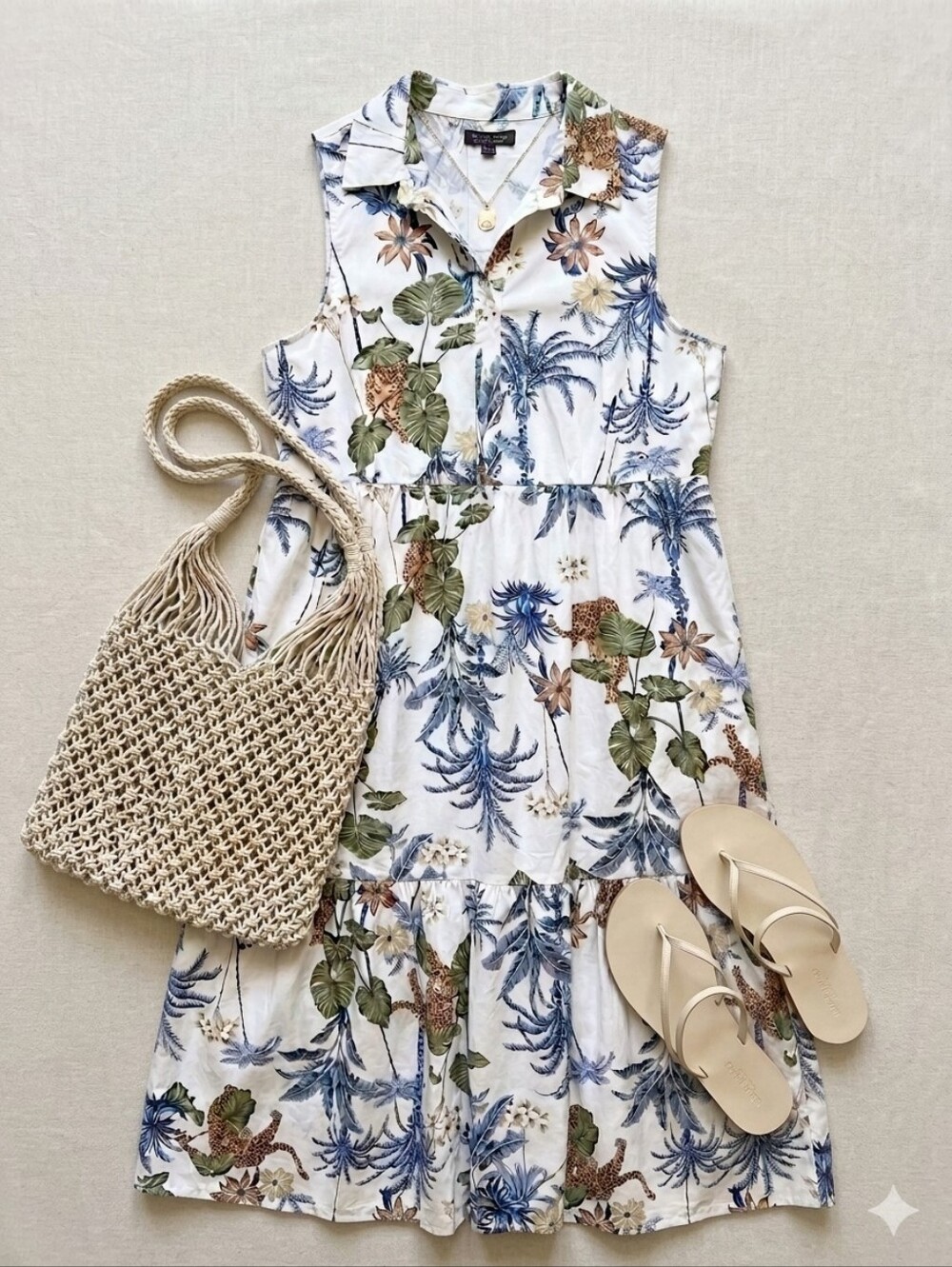 RACHEL ZOE Sleeveless Floral Tiered Midi Dress in White and Blue SZ XL